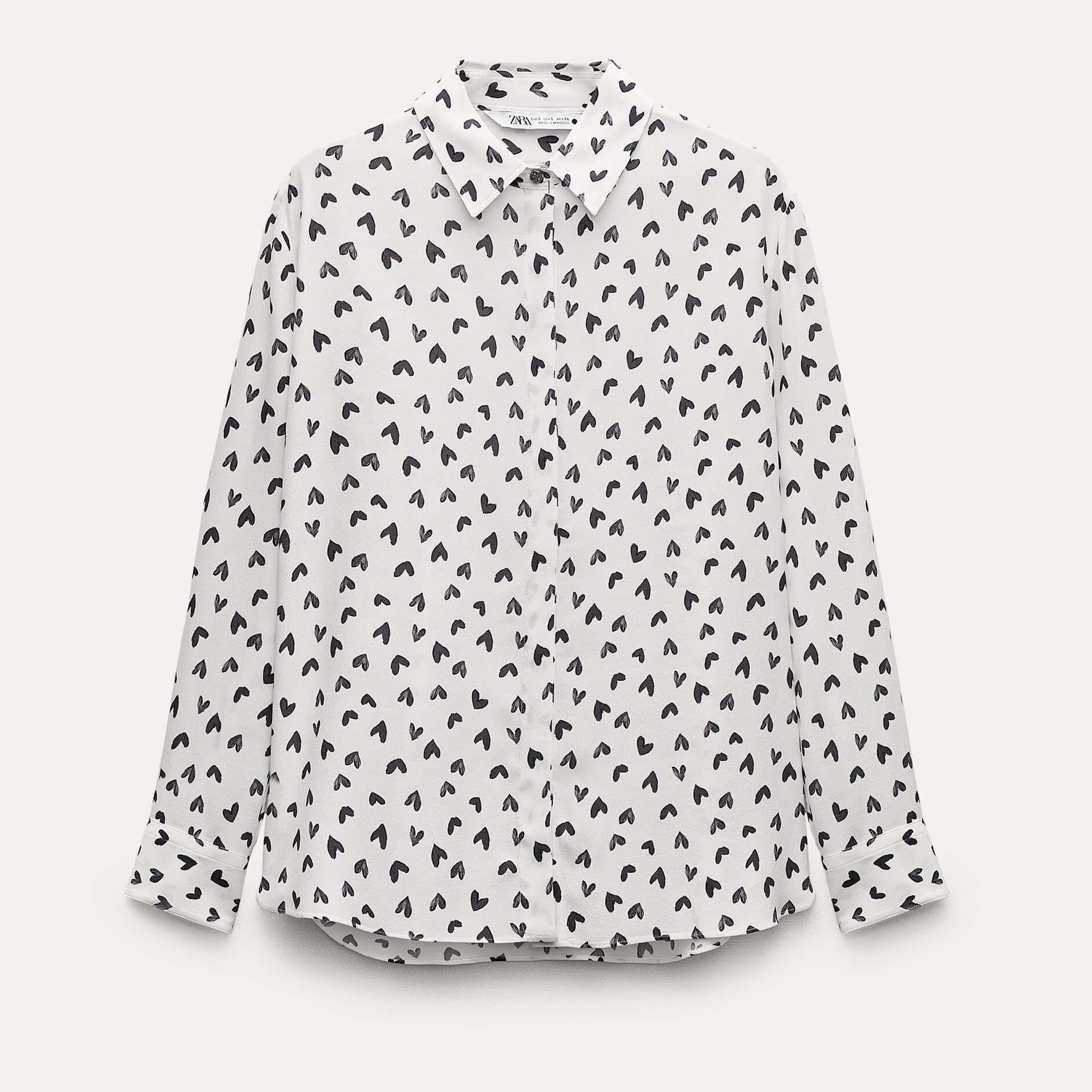 Рубашка Zara ZW Collection Heart Print, белый/черный рубашка zara zw collection polka dot print белый черный