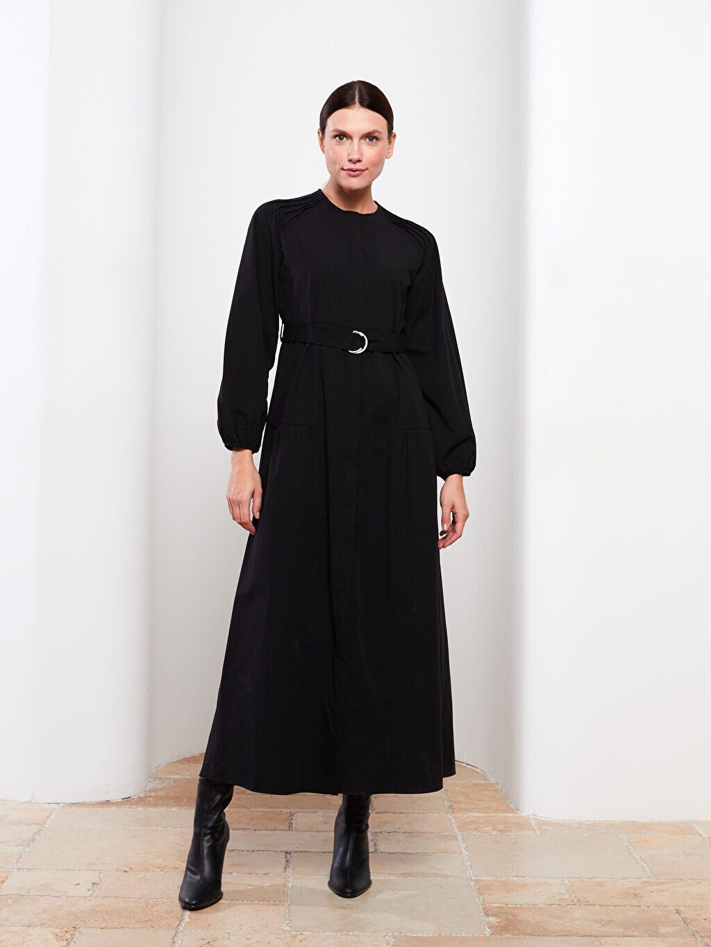

Прямое женское платье с круглым вырезом и длинными рукавами LCW Modest