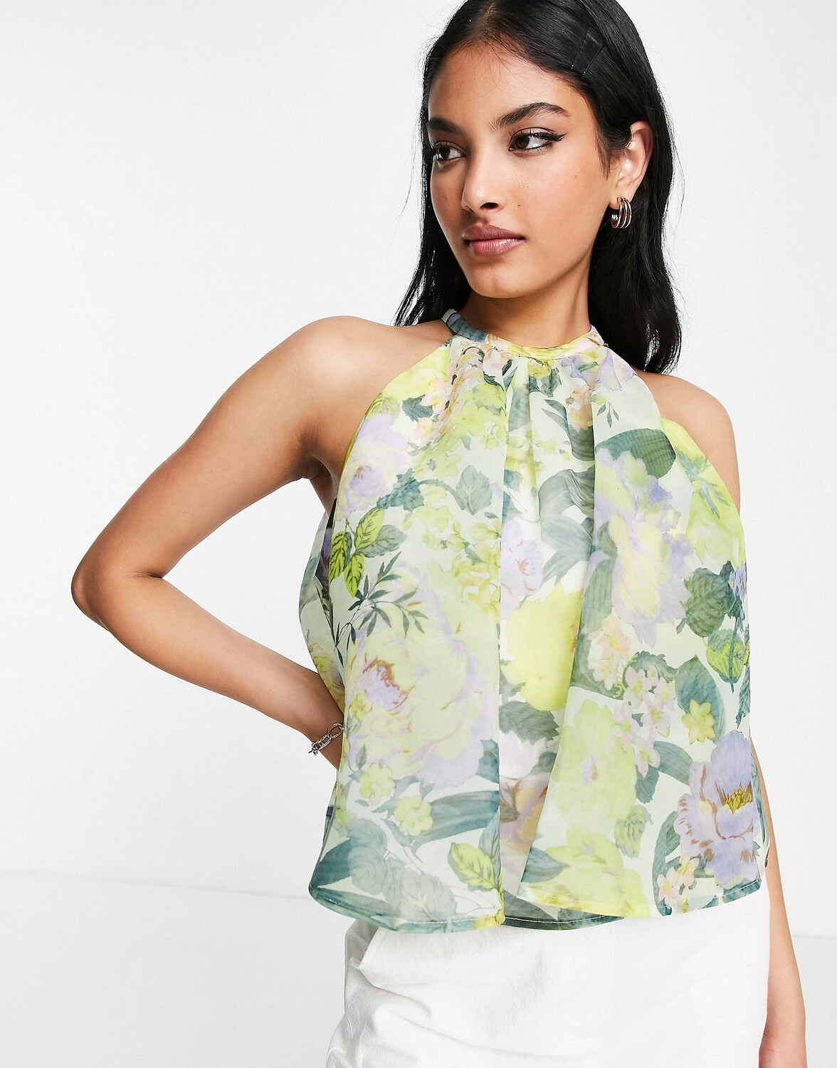 

Свободный топ из органзы с цветочным принтом ASOS DESIGN Going Out