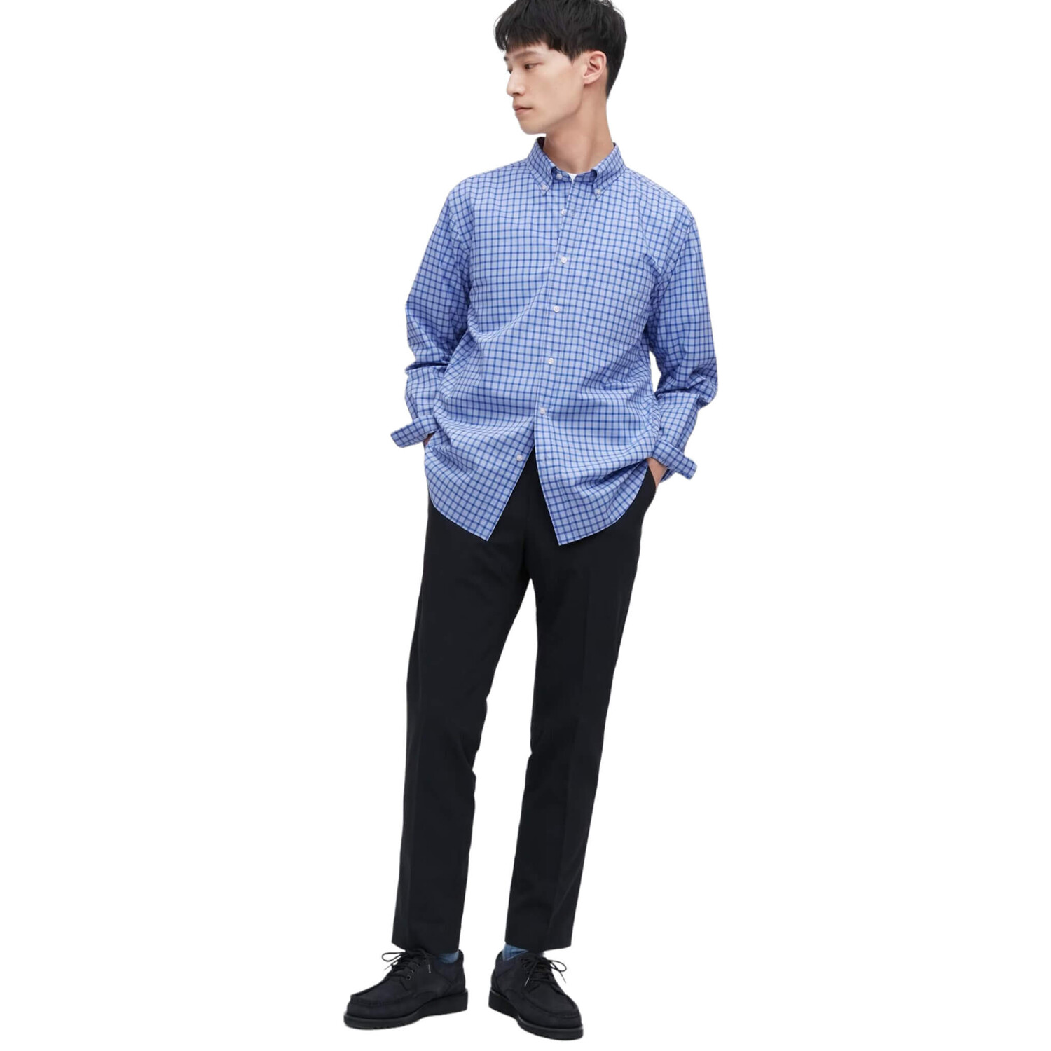 

Рубашка Uniqlo Extra Fine Cotton Broadcloth Regular Fit Checked, голубой