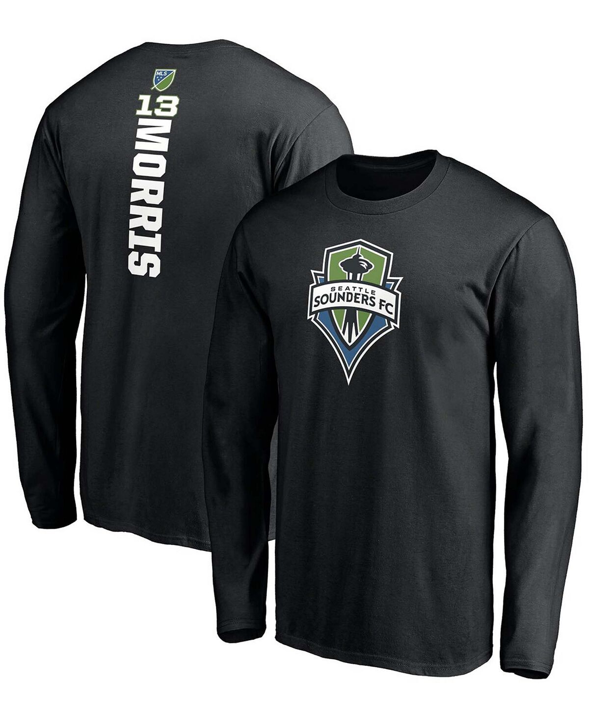 

Мужская футболка с длинным рукавом jordan morris black seattle sounders fc playmaker с именем и номером Fanatics, черный