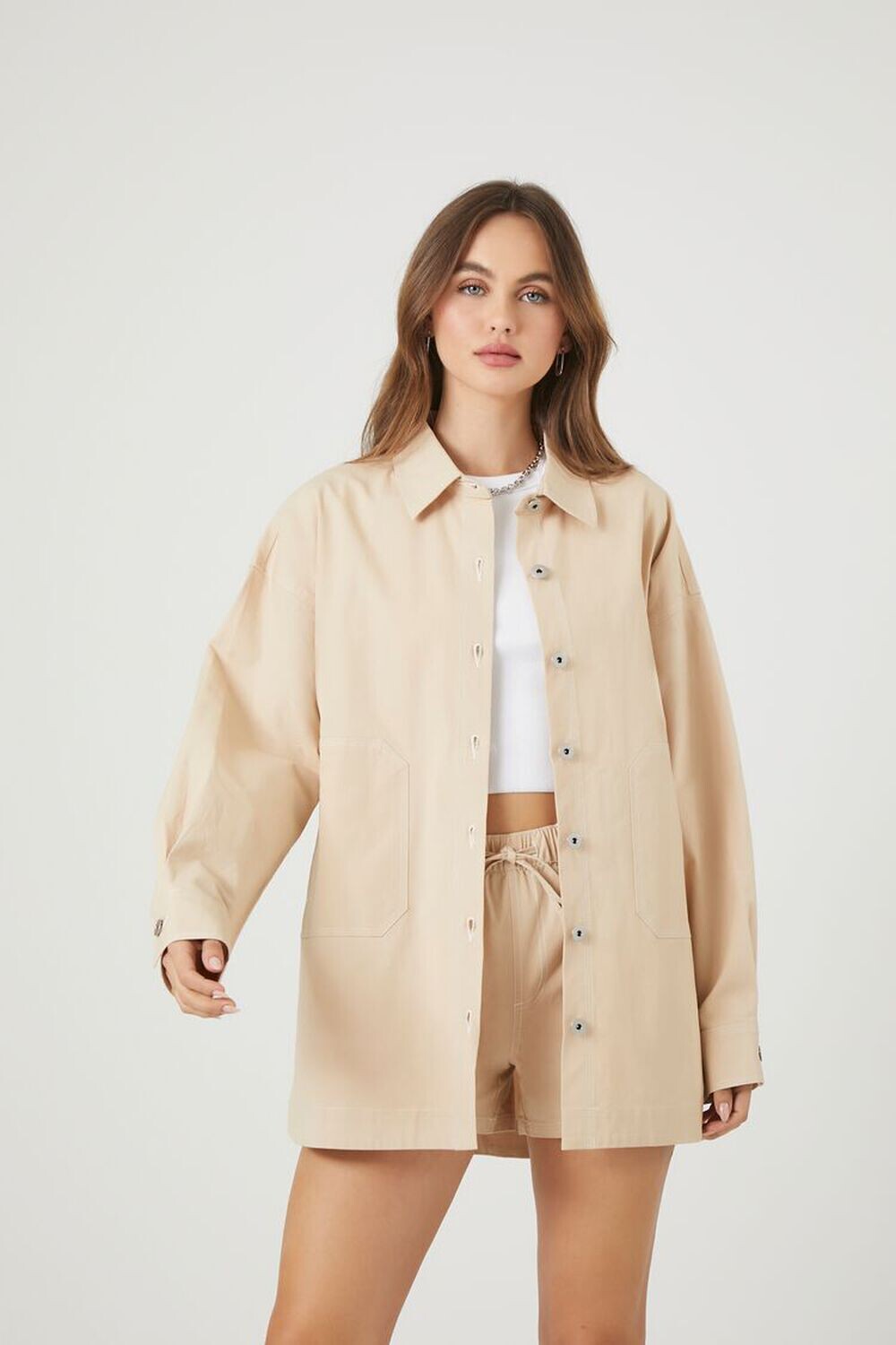 

Поплиновая куртка из смесового хлопка Forever 21, серо-коричневый