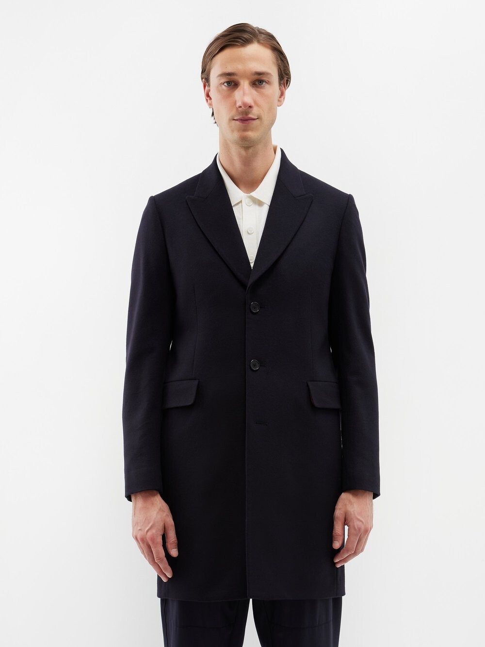 

Однобортное пальто из смесовой шерсти Paul Smith, синий