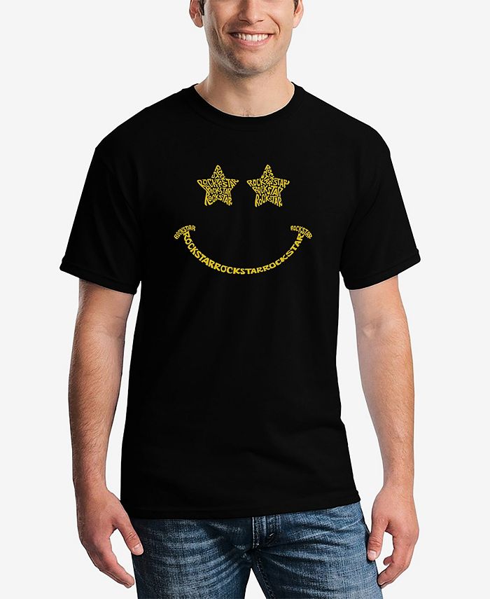 Мужская футболка с коротким рукавом и надписью Word Art Rockstar Smiley LA Pop Art, черный сумка кот рок звезда оранжевый