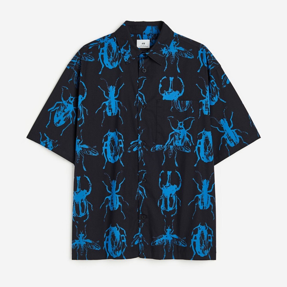 

Рубашка H&M Relaxed Fit Short-sleeved Cotton, черный
