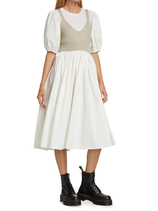

Комплект из двух частей поплинового миди-платья и трикотажной майки EN SAISON Off white