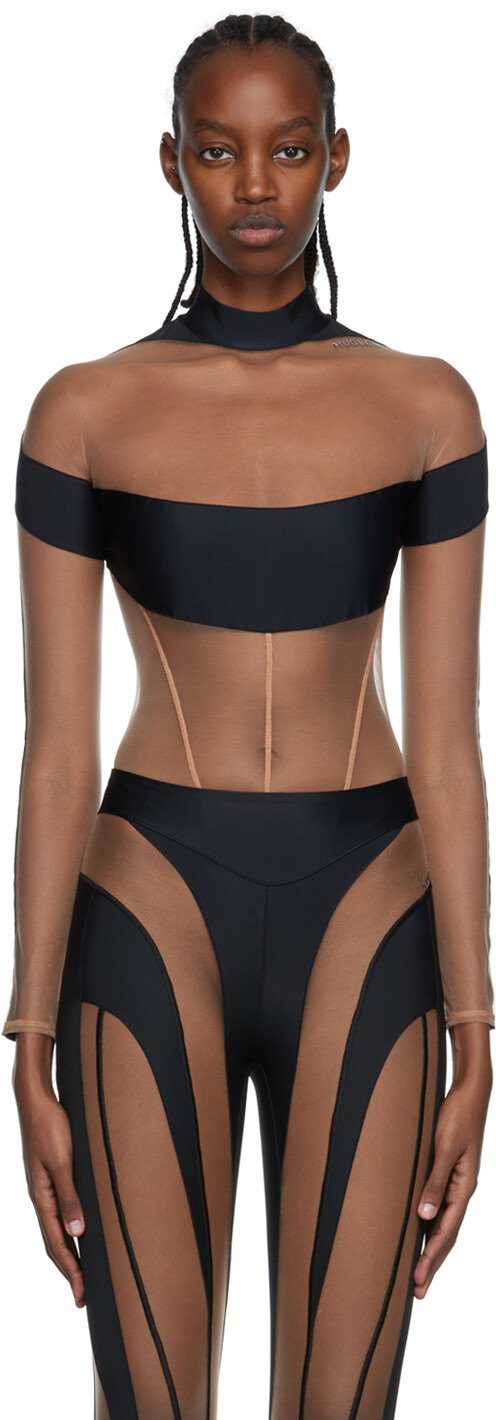 

Черное боди Illusion Mugler