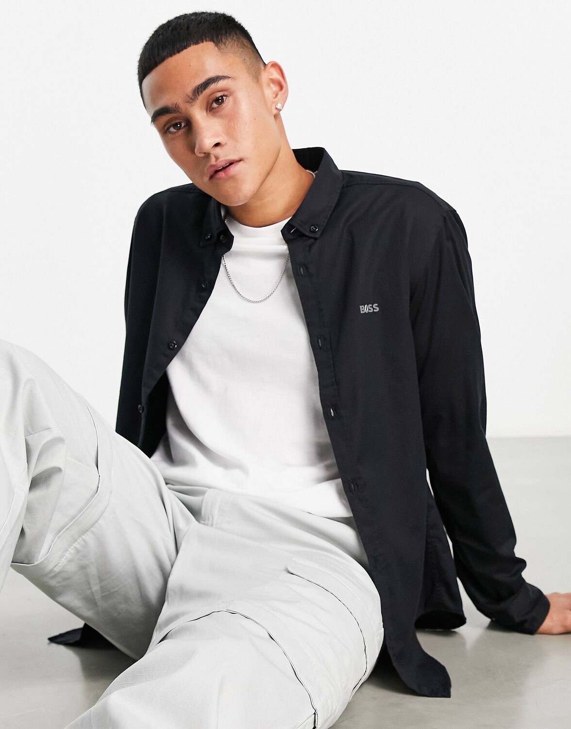 

Черная рубашка классического кроя с длинными рукавами BOSS Athleisure BIADO_R