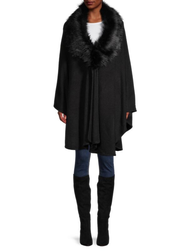 

Накидка с отделкой из искусственного меха Saks Fifth Avenue Black