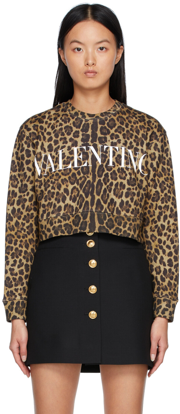

Бежево-черная толстовка с леопардовым логотипом Valentino, Черный