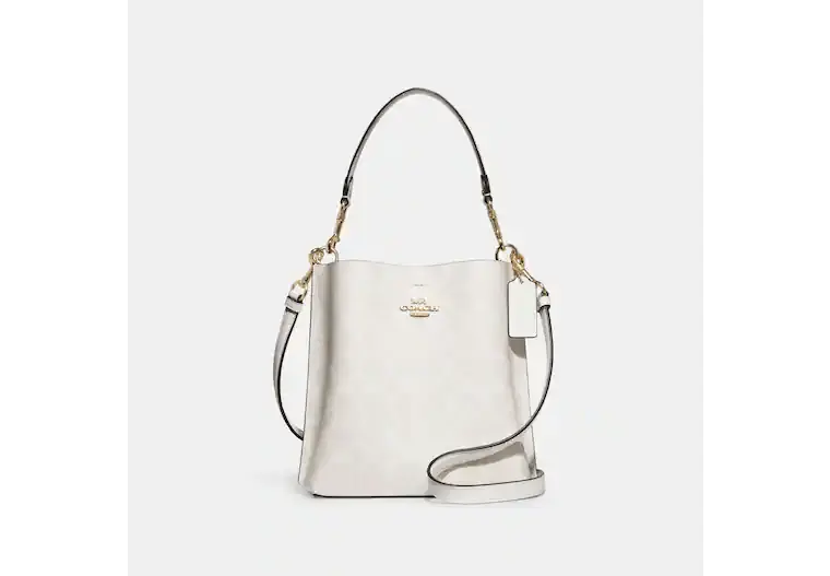 

Сумка Coach Mollie Bucket 22 In Signature Canvas, белый глянцевый