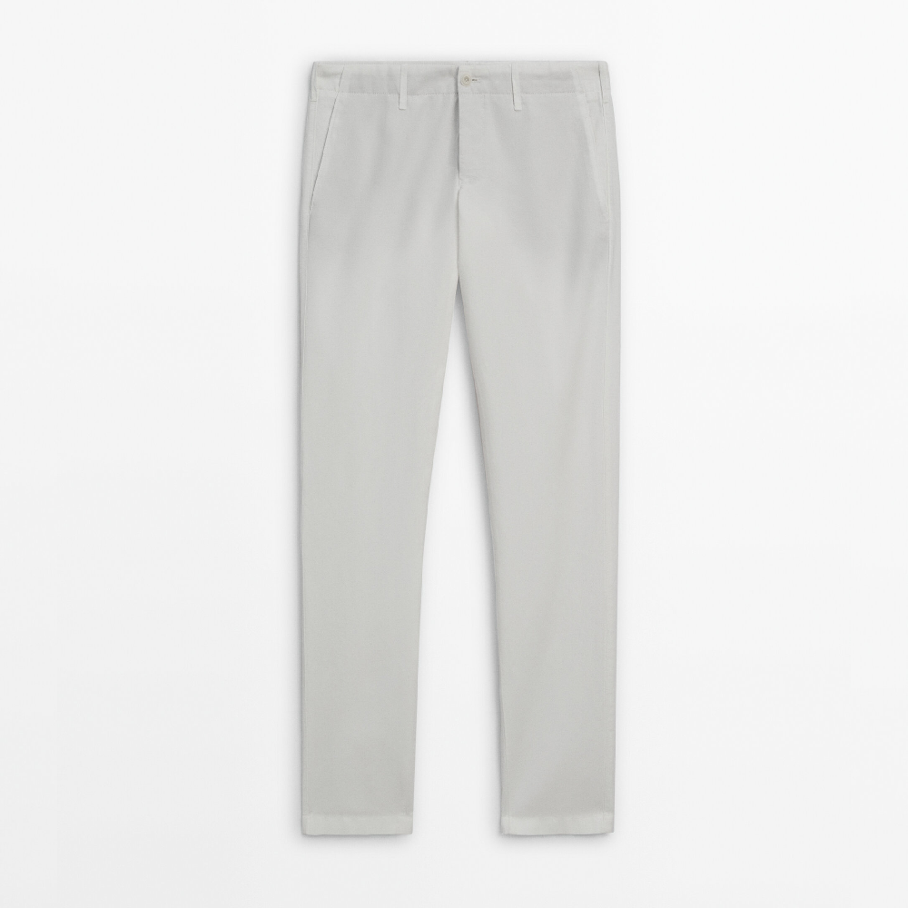 Брюки Massimo Dutti Linen And Cotton Blend Tapered-fit, кремовый