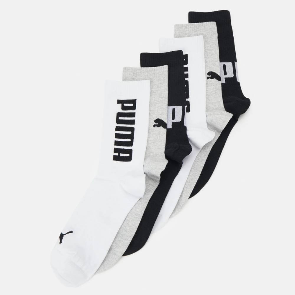 Комплект спортивных носков Puma Big Logo Crew Unisex, 6 пар, белый/серый/черный