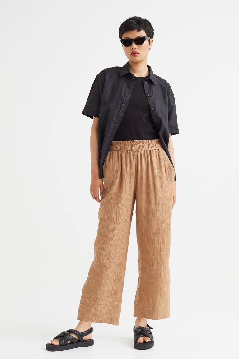 

Брюки из жатого хлопка H&M, темно-бежевый