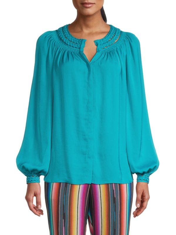 блуза pre woman деби Блузка sylvia с плетеной отделкой Kobi Halperin Turquoise