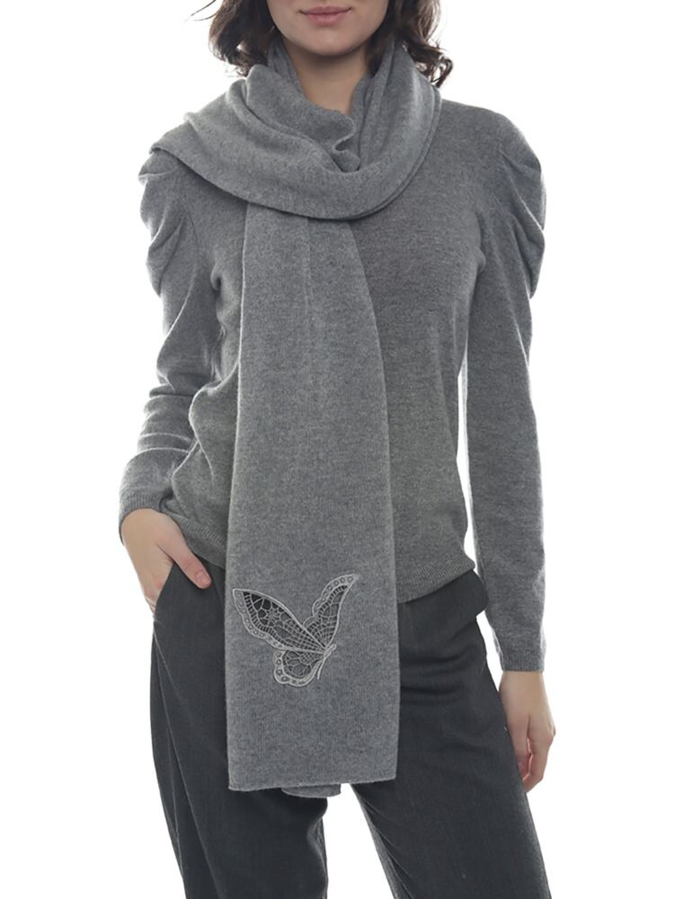 

Кашемировый шарф с вышивкой бабочки In2 By In Cashmere, цвет Heather Grey