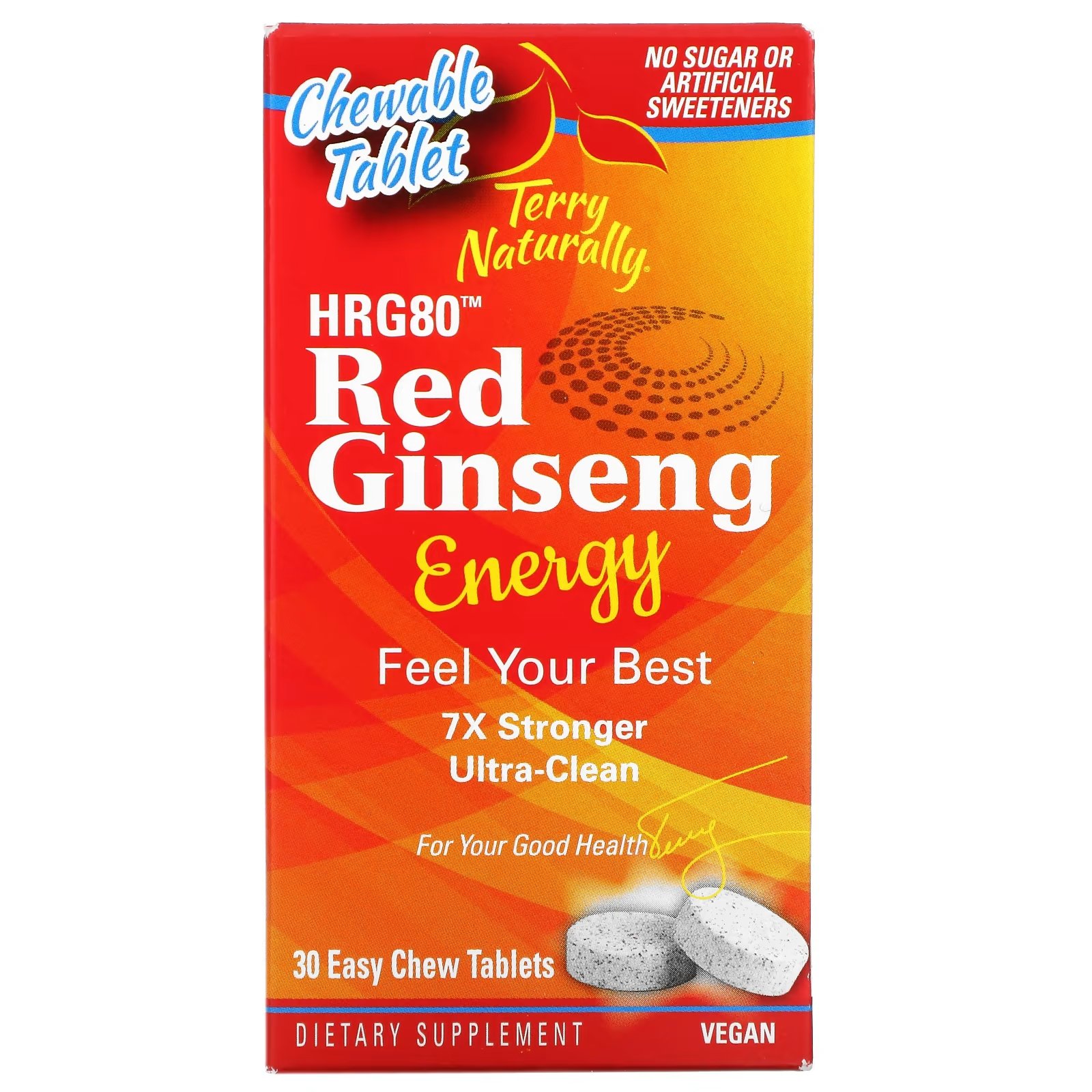 Пищевая Добавка Terry Naturally HRG80 Red Ginseng Energy, 30 жевательных таблеток - фото