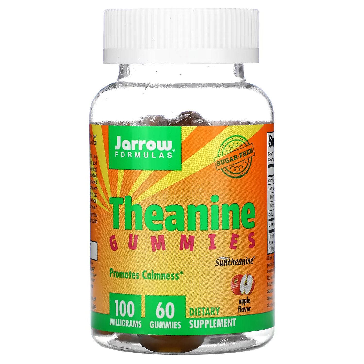 

Jarrow Formulas, жевательные конфеты с теанином, без сахара, яблочный вкус, 100 мг, 60 жевательных таблеток