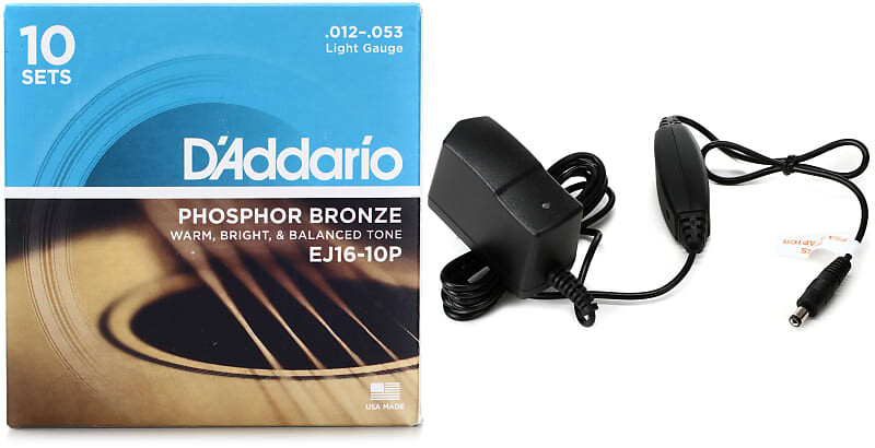 

D'Addario EJ16-10P Струны для акустической гитары из фосфористой бронзы - .012-.053 Light (10 шт.) в комплекте с блоком питания Roland PSA-120S 9 В 500 мА D'Addario + Roland EJ16-10P=1 PSA-120S2=1