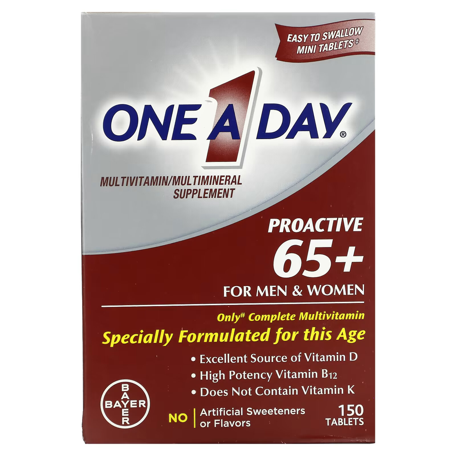 One-A-Day, Proactive 65+, мультивитаминная / мультиминеральная добавка, для мужчин и женщин, 150 таблеток - фото