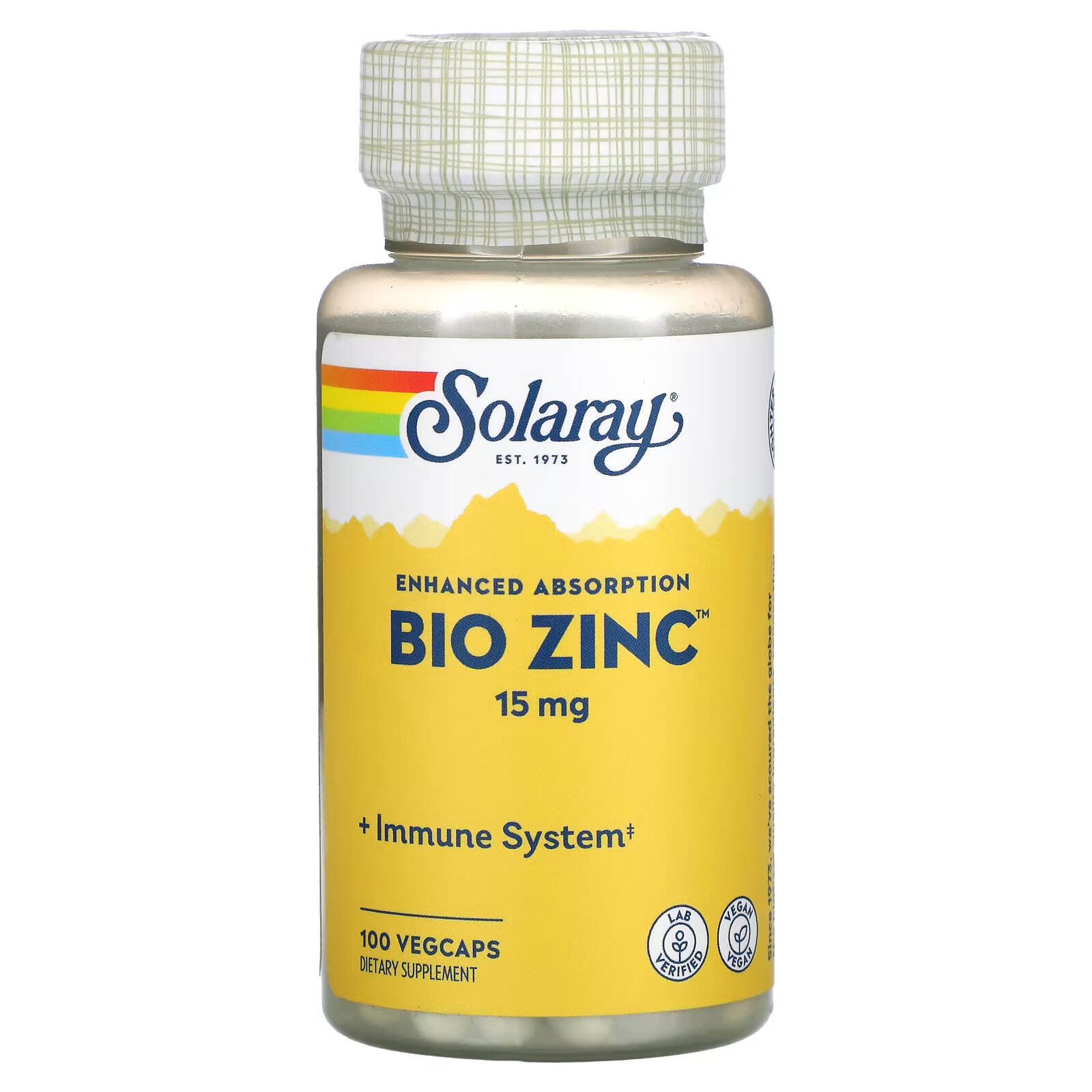 Solaray, Bio Zinc, 15 мг, 100 растительных капсул solaray улучшенное усвоение аспоротат цинка 15 мг 100 растительных капсул