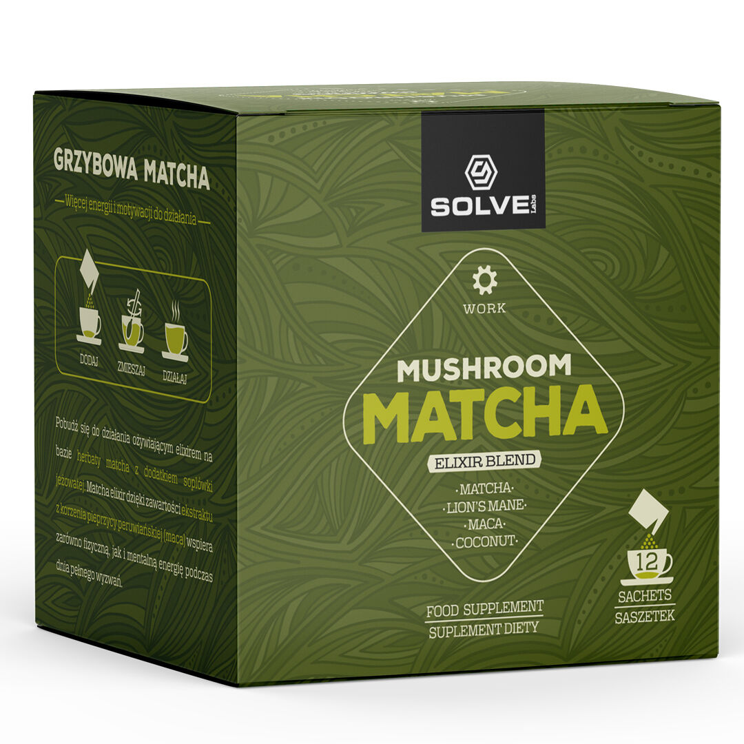 Solve Labs Mushroom Matcha Адаптогенный чай маття с грибами Львиная грива, 12 пакетиков/1 упаковка