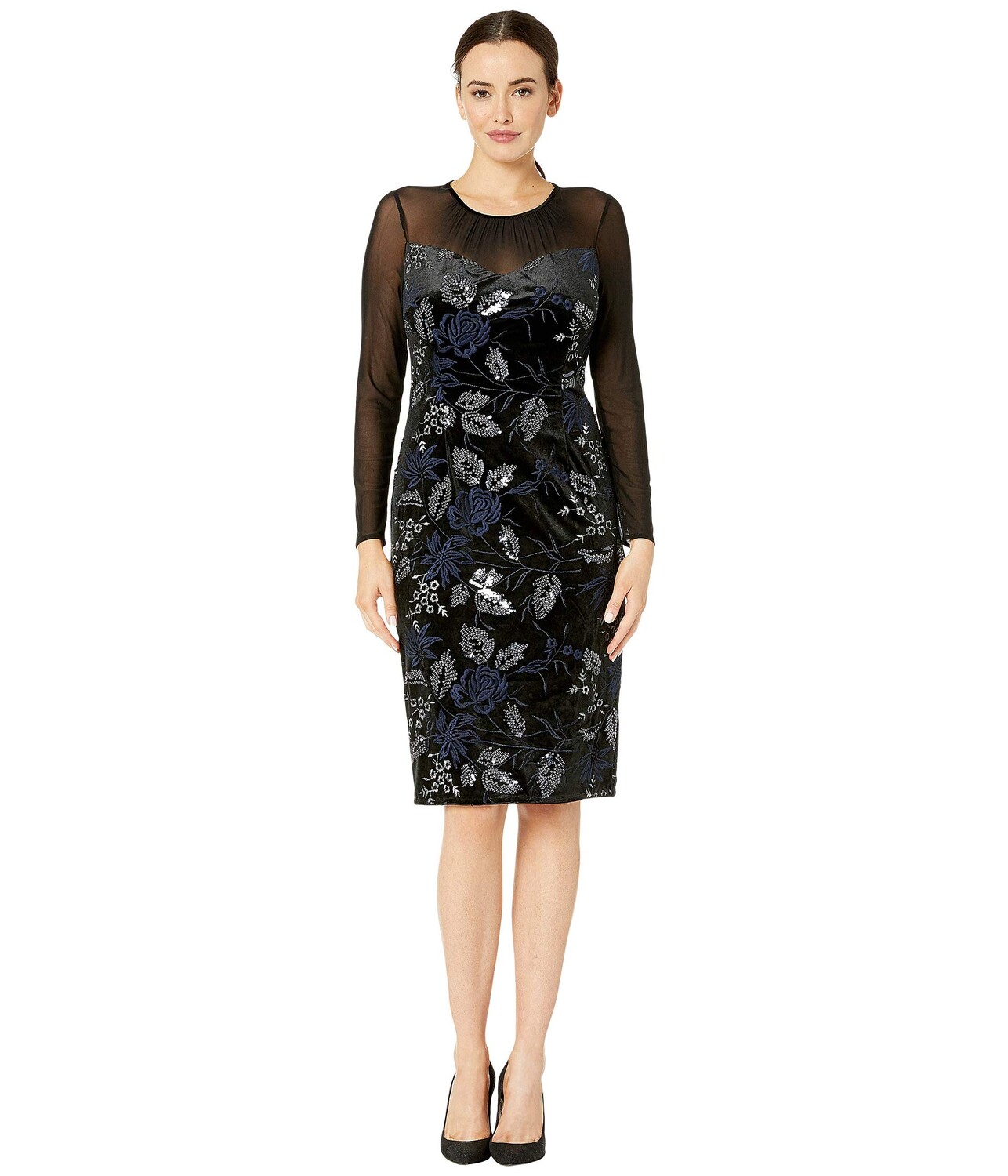 

Платье Adrianna Papell, Embroidered Sweetheart Neckline Velvet Dress