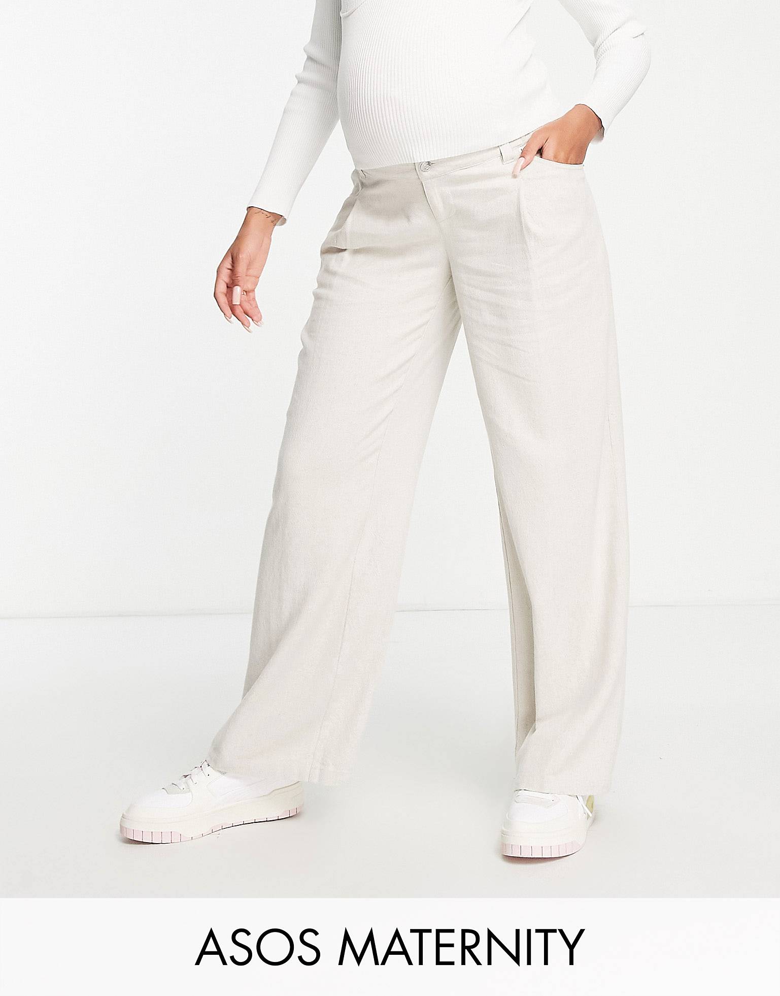 Широкие льняные брюки овсяного цвета ASOS DESIGN Maternity