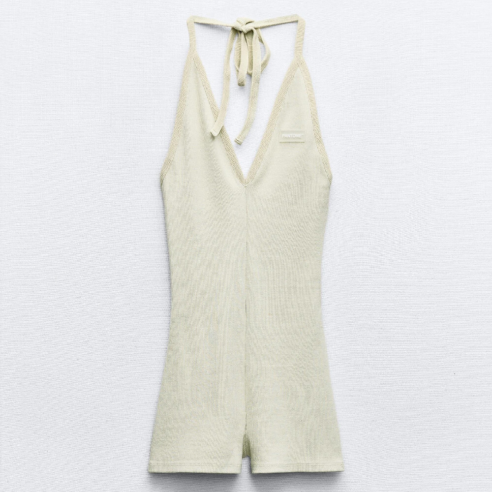 

Комбинезон Zara Ribbed Pantone Halter Playsuit, светло-зеленый