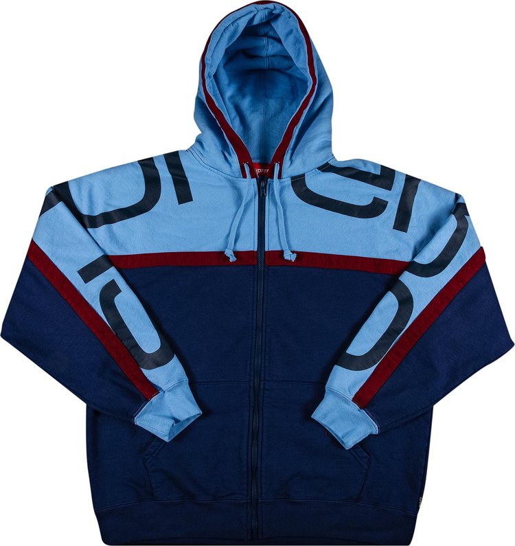 худи supreme s logo zip up hooded sweatshirt heather размер xl серый Толстовка Supreme Big Logo Paneled Zip Up Hooded Sweatshirt 'Navy', синий