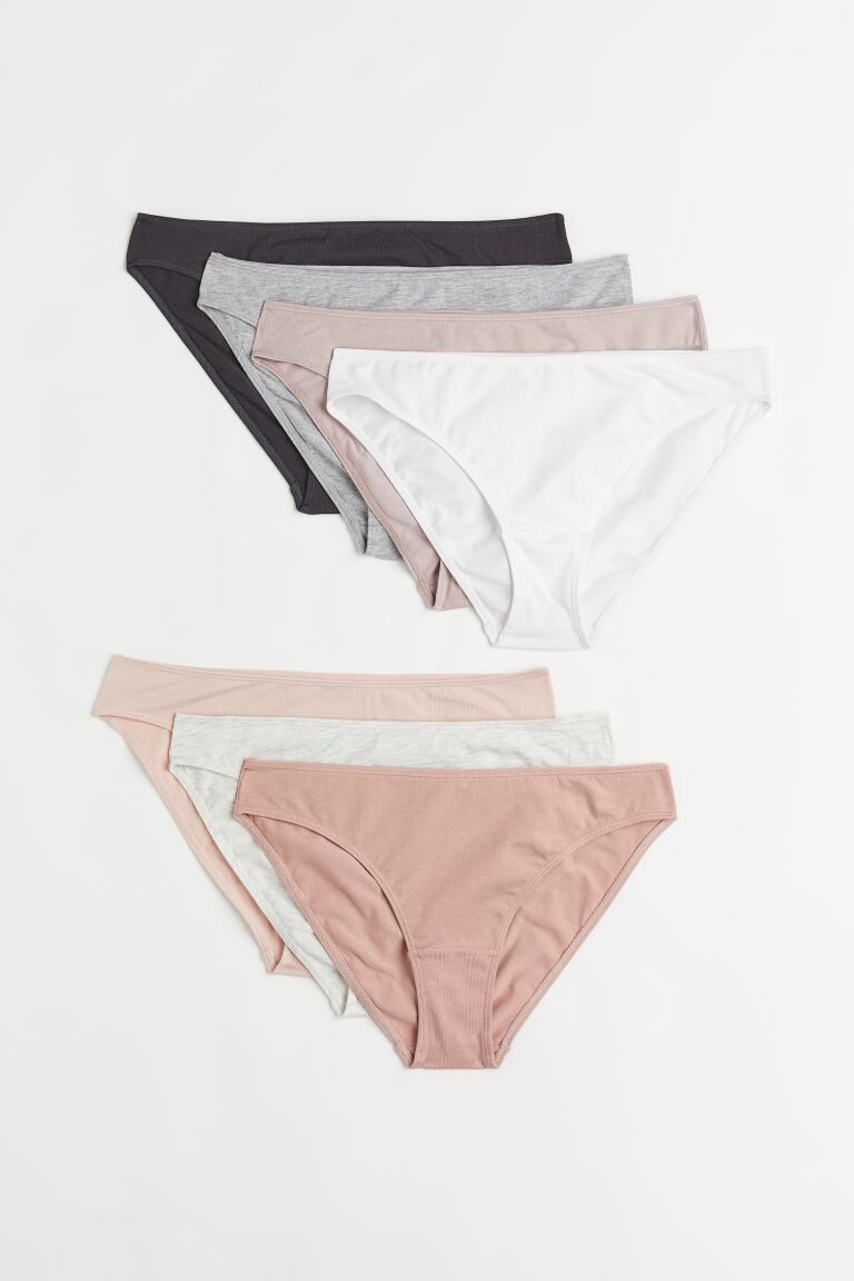 

7 пар хлопковых трусов-бикини H&M, розовый/светло-серый меланж