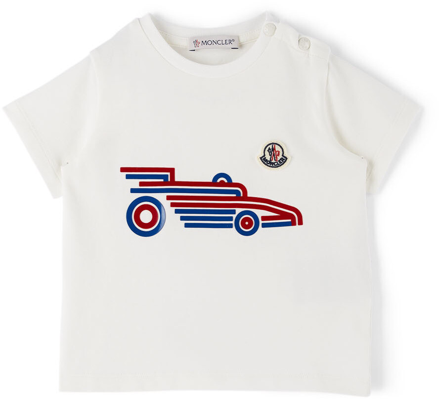 

Футболка Baby Off-White с изображением автомобиля Moncler Enfant