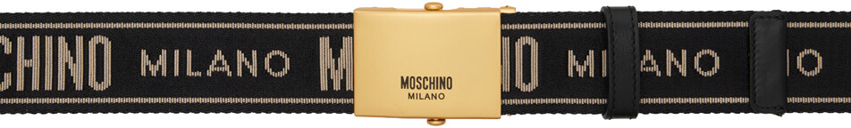 

Черно-золотой жаккардовый ремень с логотипом Moschino