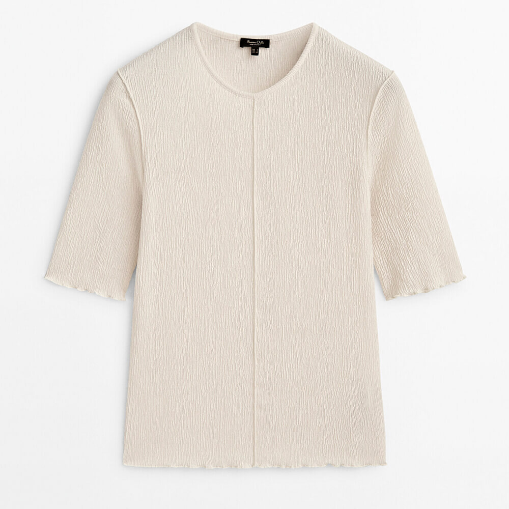 

Футболка из жатой ткани со швом по центру Massimo Dutti, кремовый