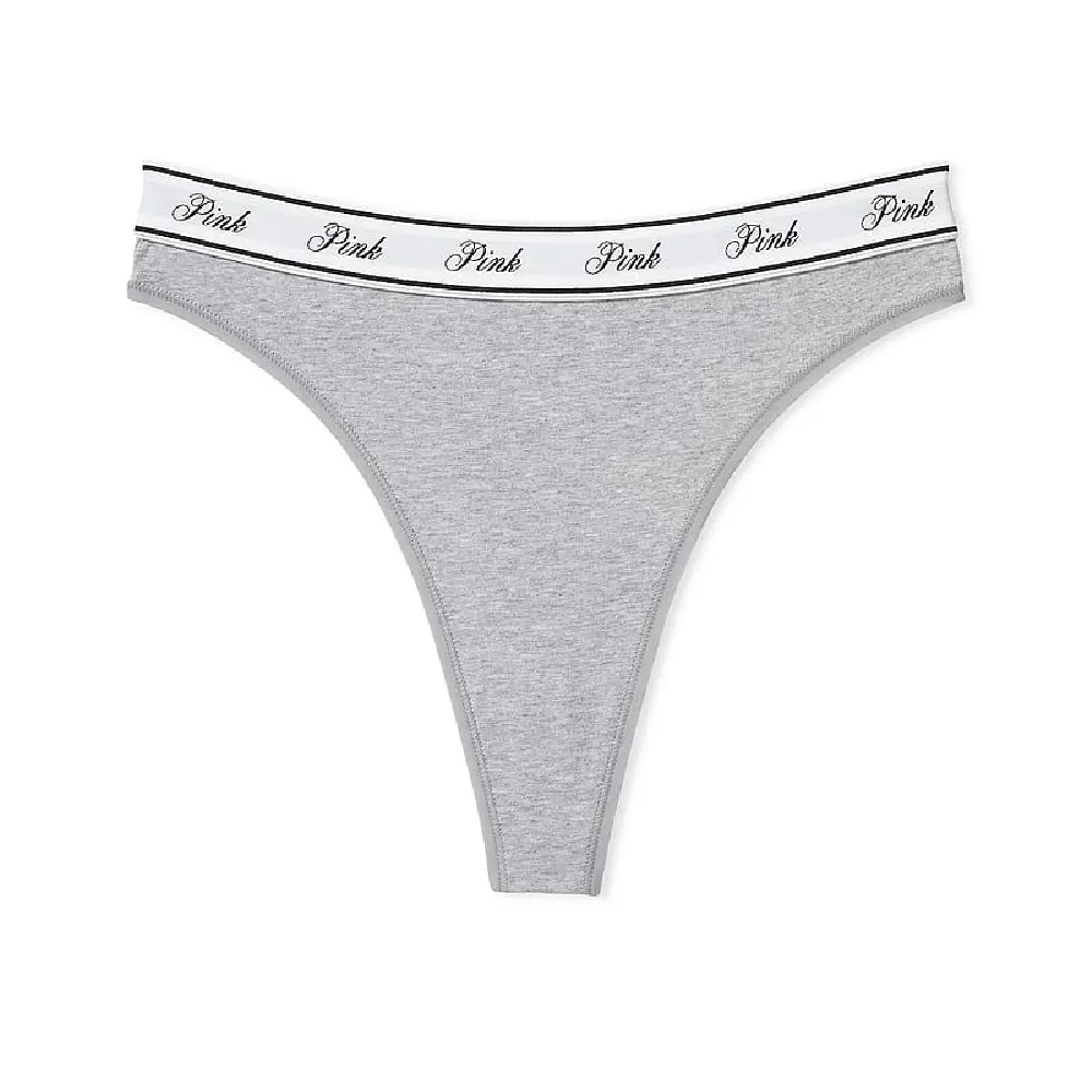 цена Трусы Victoria's Secret Pink Logo Cotton High-waist Thong, серый