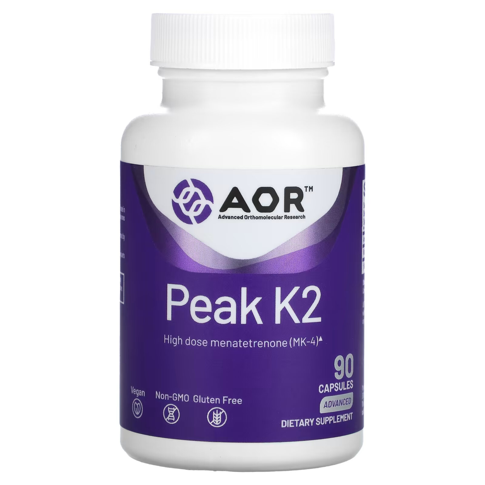 Advanced Orthomolecular Research AOR, Peak K2, 90 вегетарианских капсул advanced orthomolecular research aor collagen lift 120 капсул