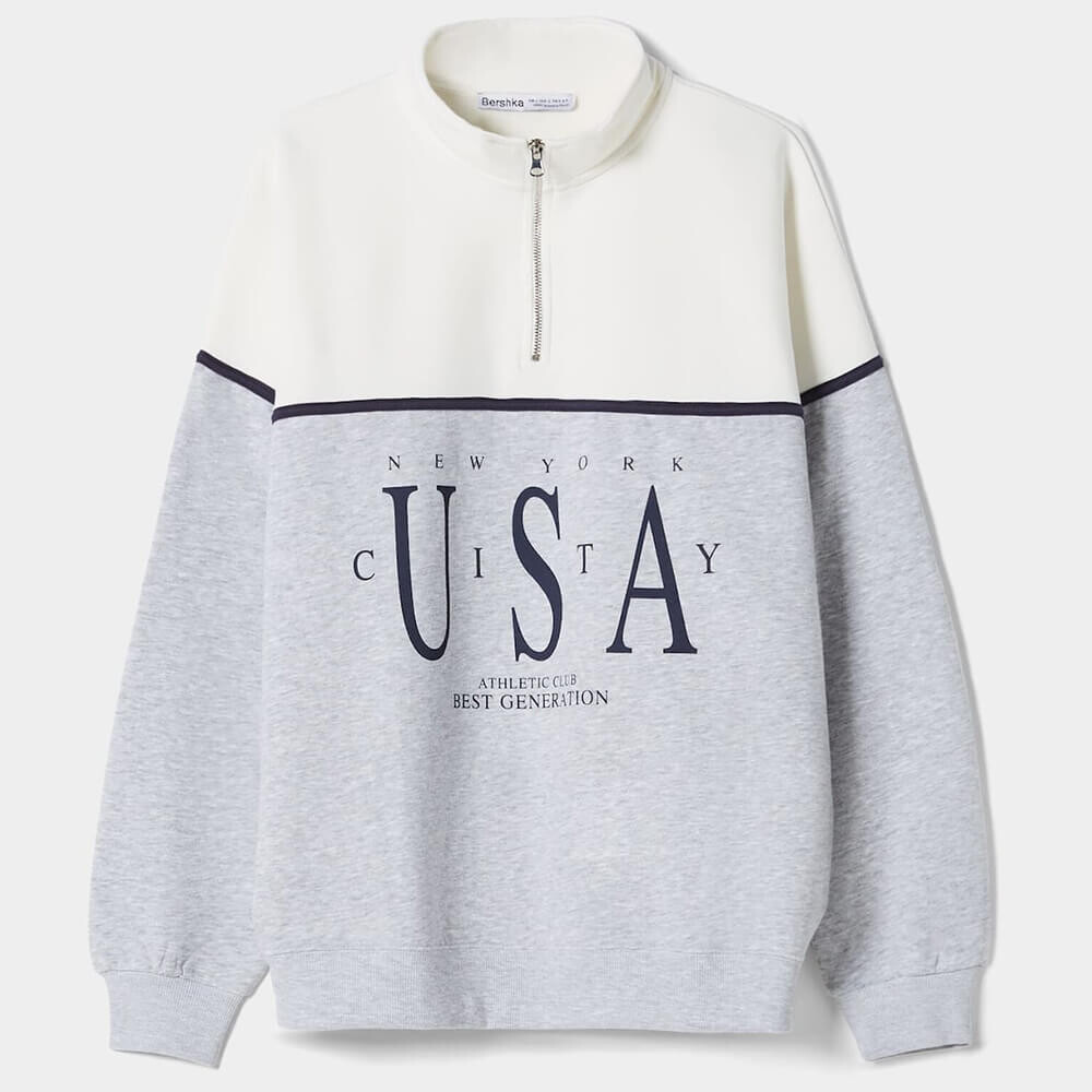 

Свитшот Bershka High Neck Printed, серый