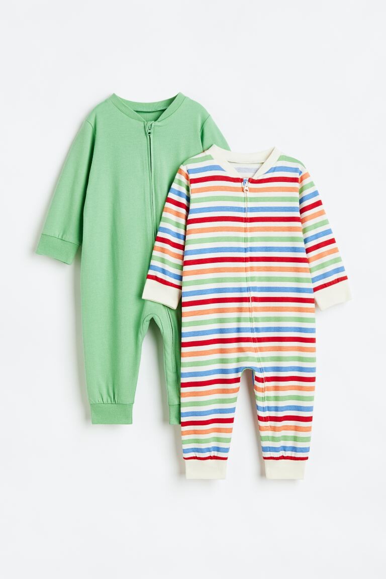 

2 пары пижам из хлопка с рисунком H&M, зеленый/полосатый
