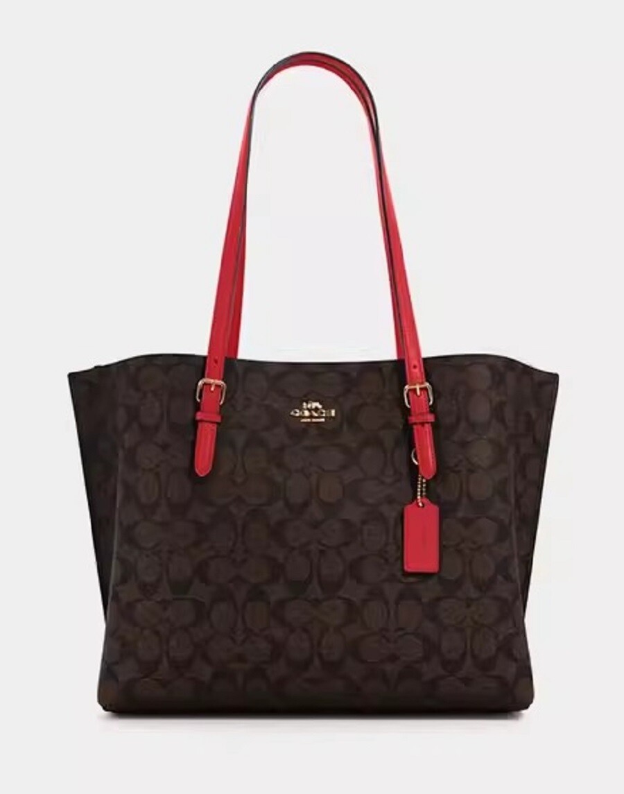 

Сумка-тоут Coach Outlet Mollie Tote in Signature Canvas, коричневый, красный
