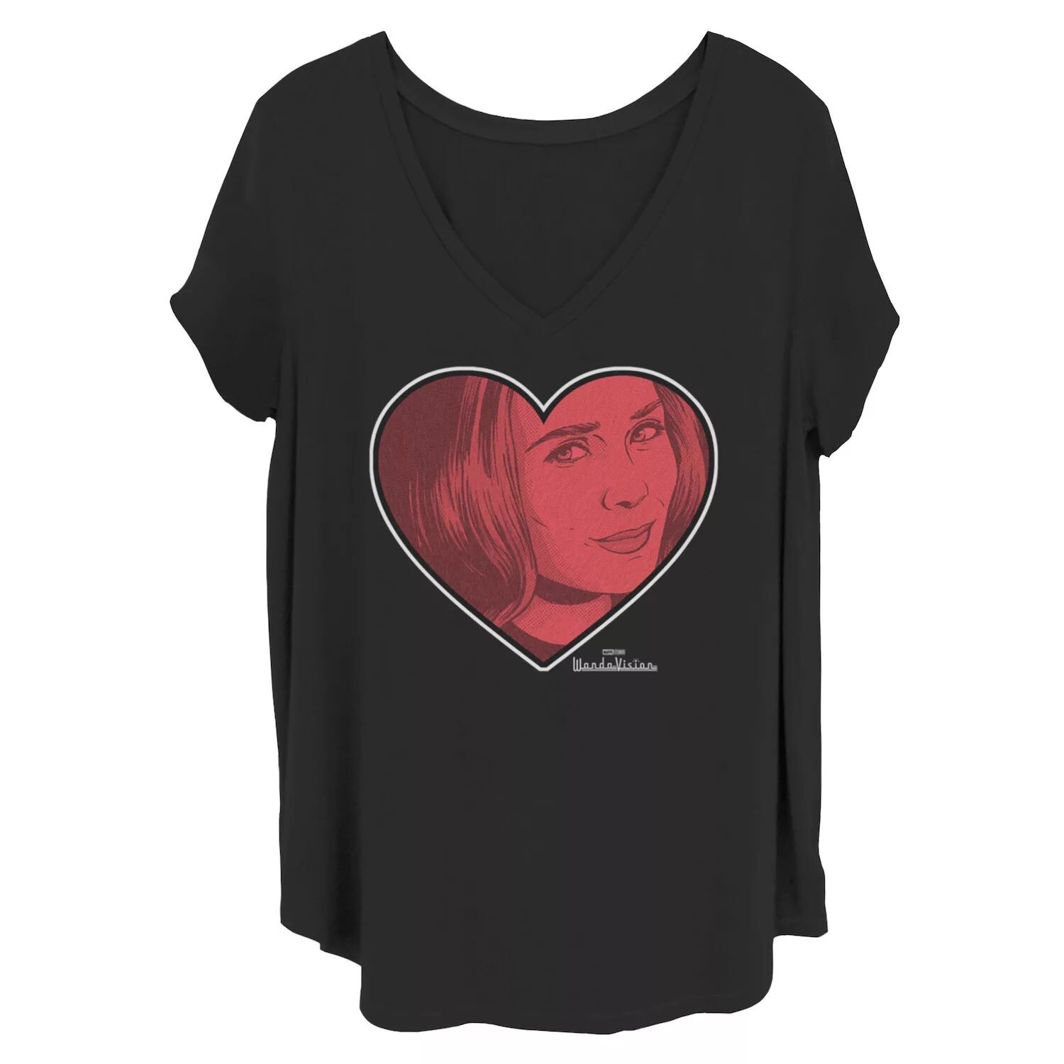 

Футболка больших размеров для юниоров Marvel Valentine's WandaVision Wanda Heart Licensed Character, черный