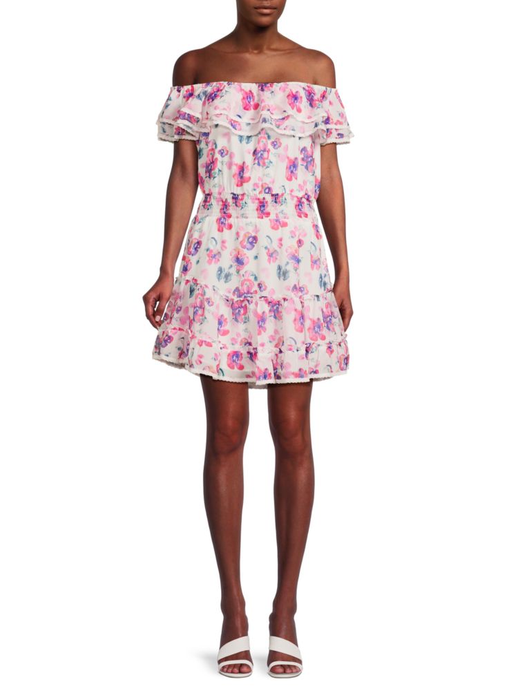 Мини-платье с открытыми плечами и цветочным принтом Allison New York, цвет Pink Floral мини юбка с цветочными рюшами allison new york цвет pink floral