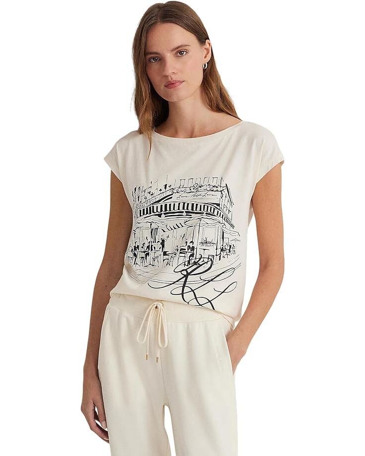

Футболка LAUREN Ralph Lauren Graphic Jersey, цвет Mascarpone Cream/Black