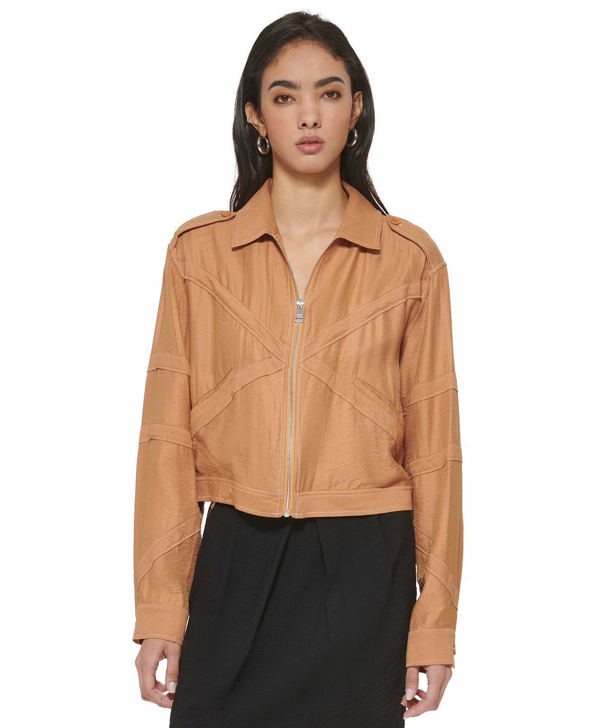 

Женская жатая куртка на молнии спереди с длинными рукавами DKNY