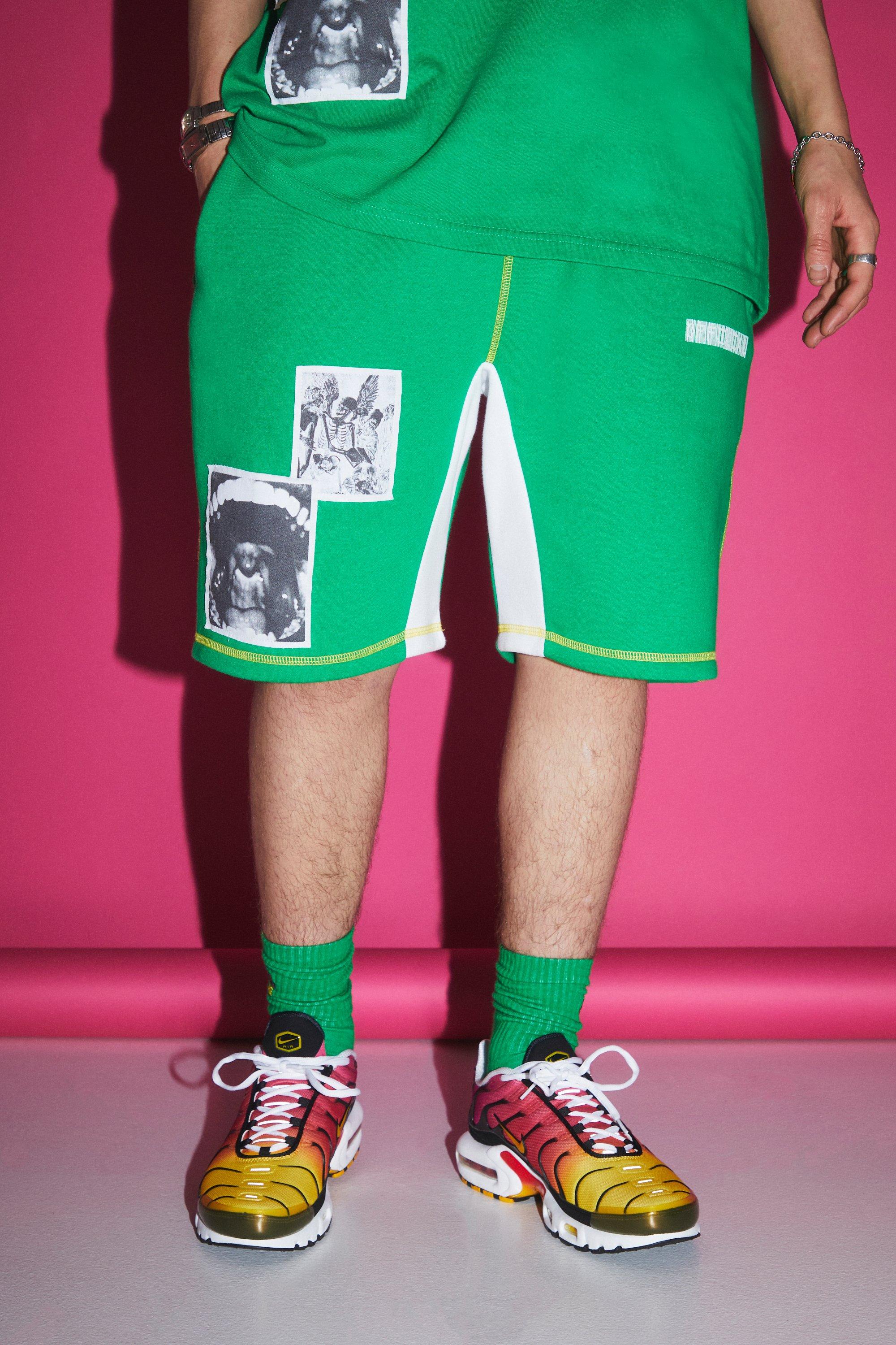 Короткие короткие короткие шорты средней длины с аппликациями свободного кроя Boohoo, зеленый короткие волны