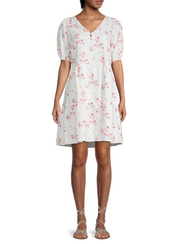 

Ярусное льняное платье с пышными рукавами Saks Fifth Avenue Multi floral