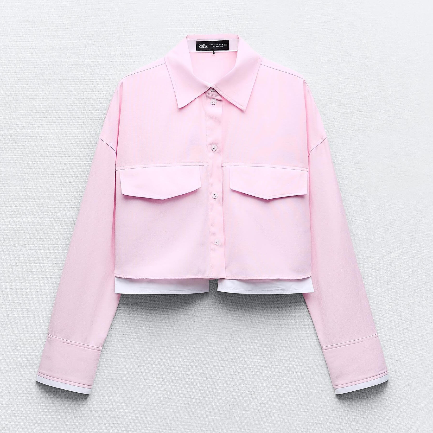 Рубашка Zara Cropped Oxford, розовый рубашка zara oxford розовый