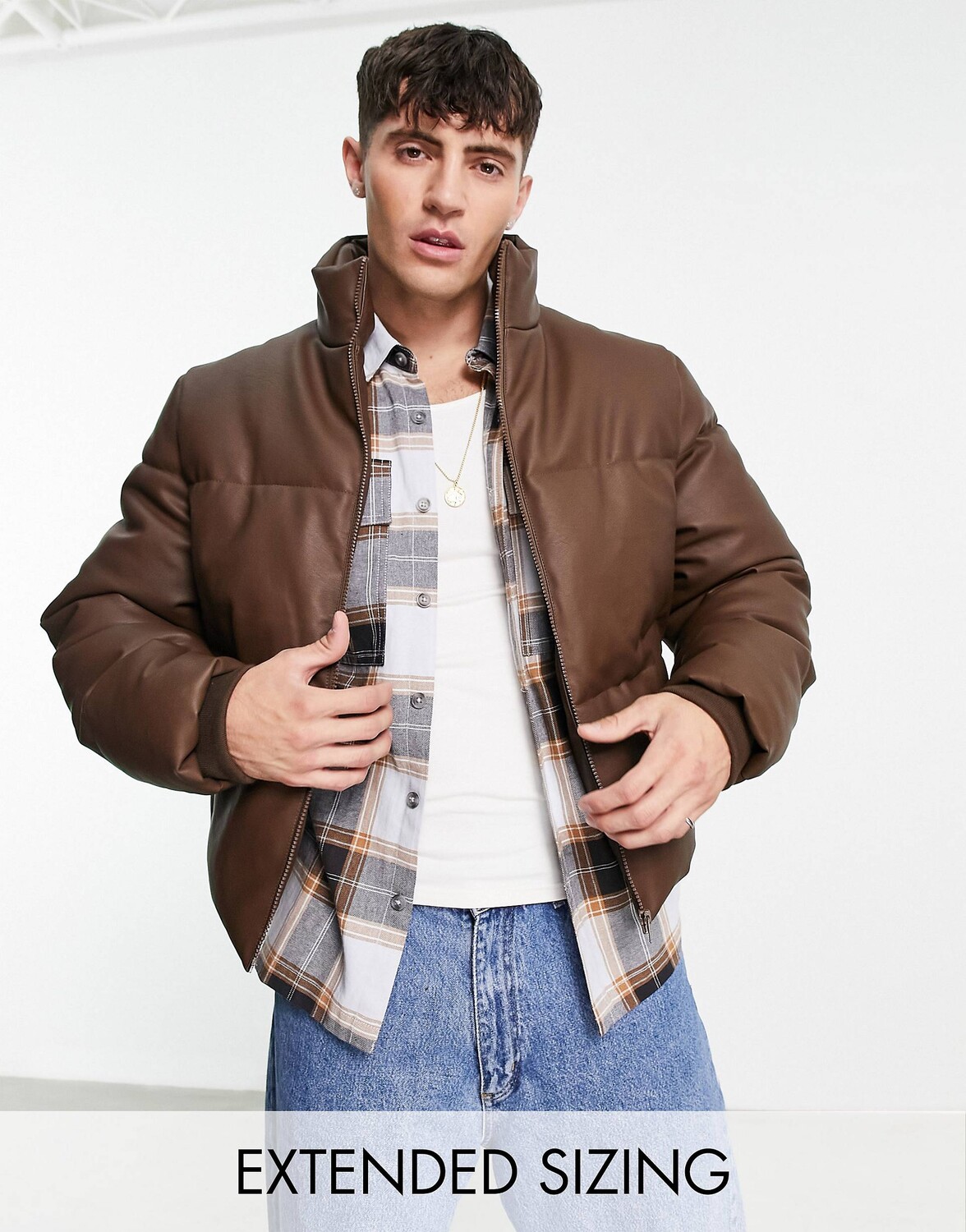 

Коричневая укороченная пуховая куртка из искусственной кожи ASOS DESIGN, Коричневый