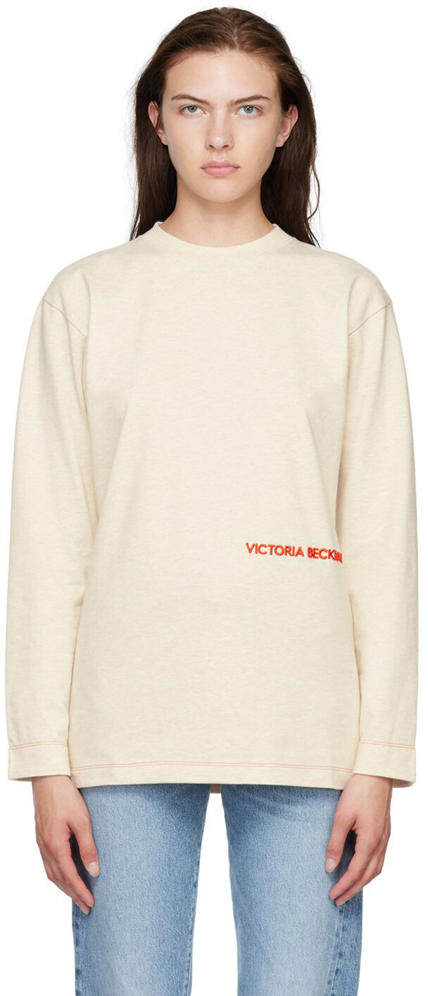 

Бежевая футболка с вышивкой Victoria Beckham, Бежевый