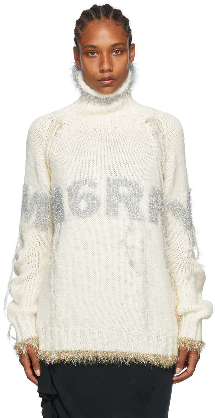 

Водолазка Off-White с эффектом металлик и бахромой MM6 Maison Margiela