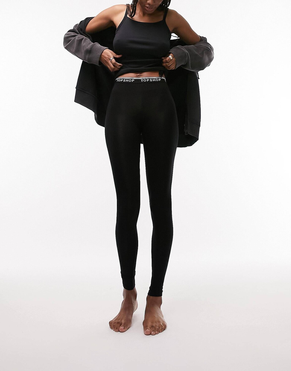 

Черные леггинсы с поясом с логотипом Topshop Tall
